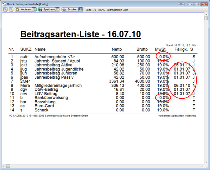 Liste Etiketten Drucken Pccaddie